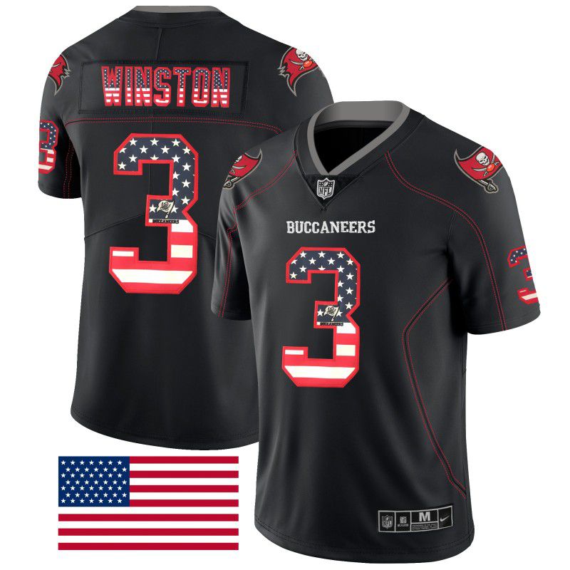 Men Tampa Bay Buccaneers 3 Winston Nike USA Flag Fashion Black Color Rush Limited NFL Jerseys